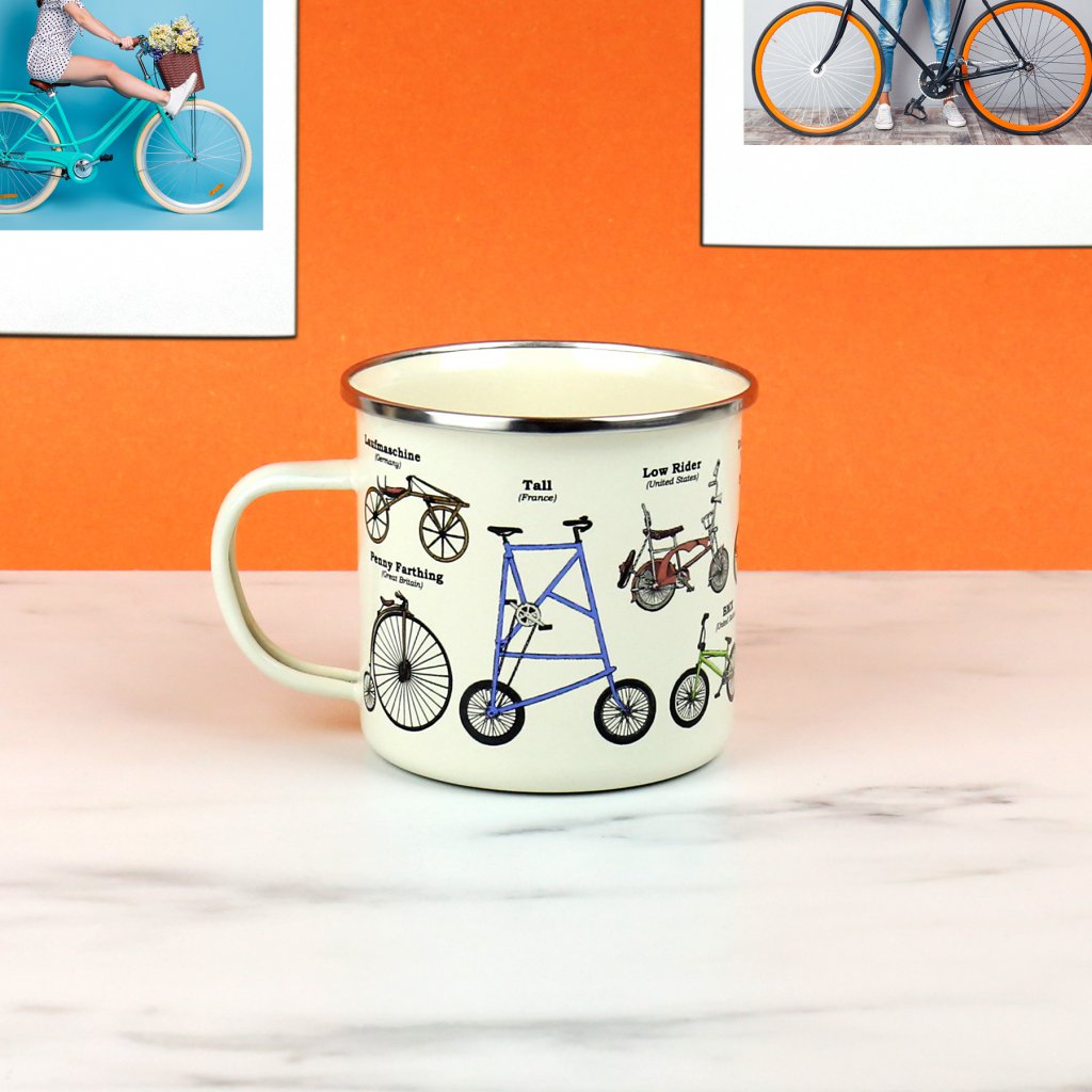 Gift Republic Mok emaille - Enamel Mug - Bikes