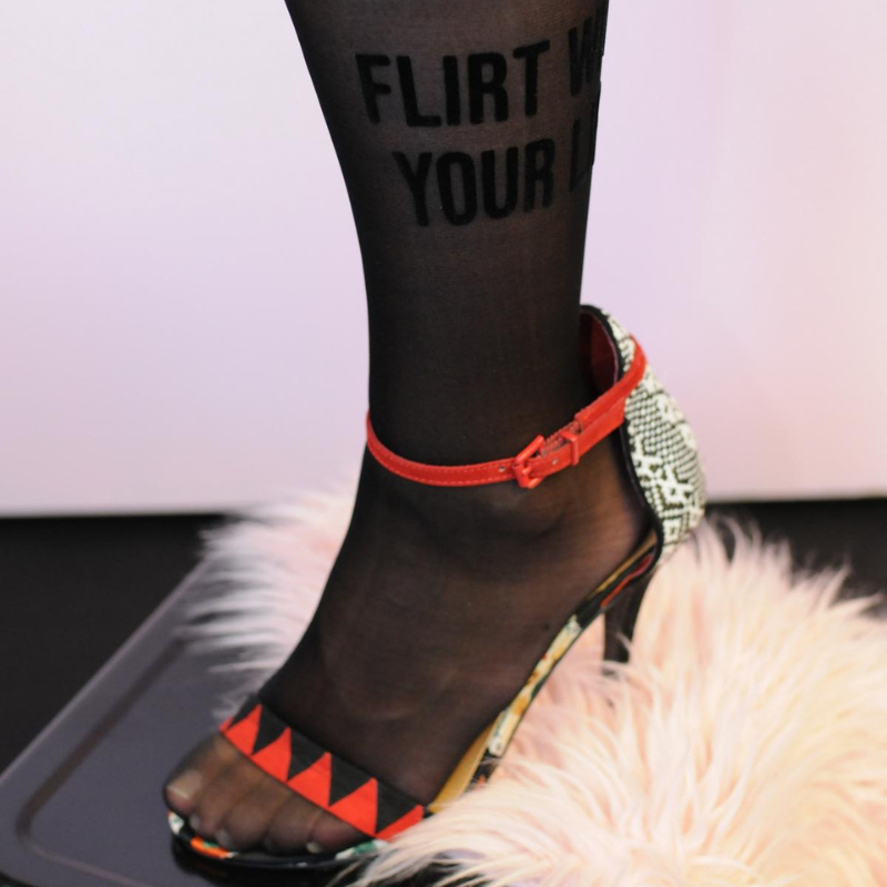 1-Pair %23StatementTights FLIRT WITH YOUR LIFE "Message on Tights" black tights 40 DEN