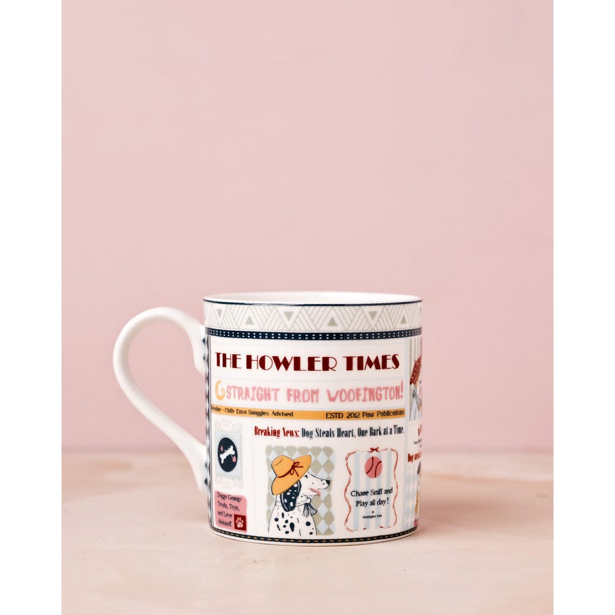 Fine China Mug Newspaper Print - Playful Illustrations, 300ml