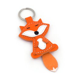 Orange Fox Keychain Handmade Leather