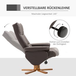 Relaxation chair with stool, 360° rotating TV chair with reclining function, reading chair for bedroom, living room, faux leather, brown