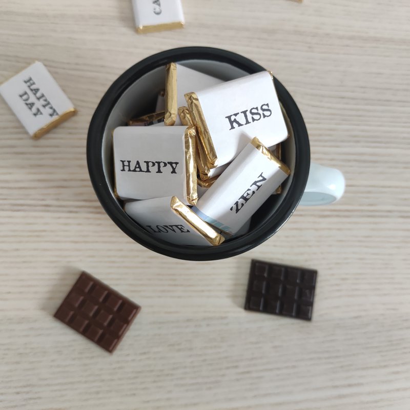 Tasse + 10 Pralinen "Stimmungsworte".