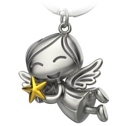  Cute silver-toned angel keychain with star charm, available in gold, silver, and rose gold finishes. Ideal as a lucky charm or gift.