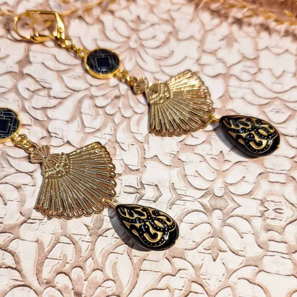 Boucles Eventail Perles arabesques Art deco Oiseau Fête des mères Cadeau Maman Cadeau Maîtresse