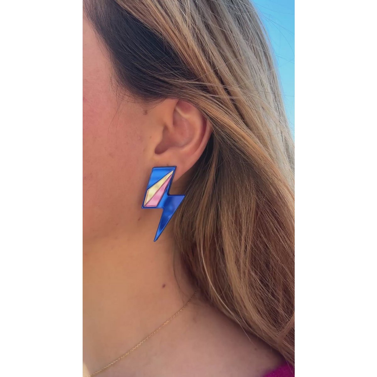 Boucles d'Oreilles Puces Miroirs Maxi Eclairs