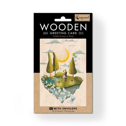 Eiland van liefde Houten gevouwen wenskaart