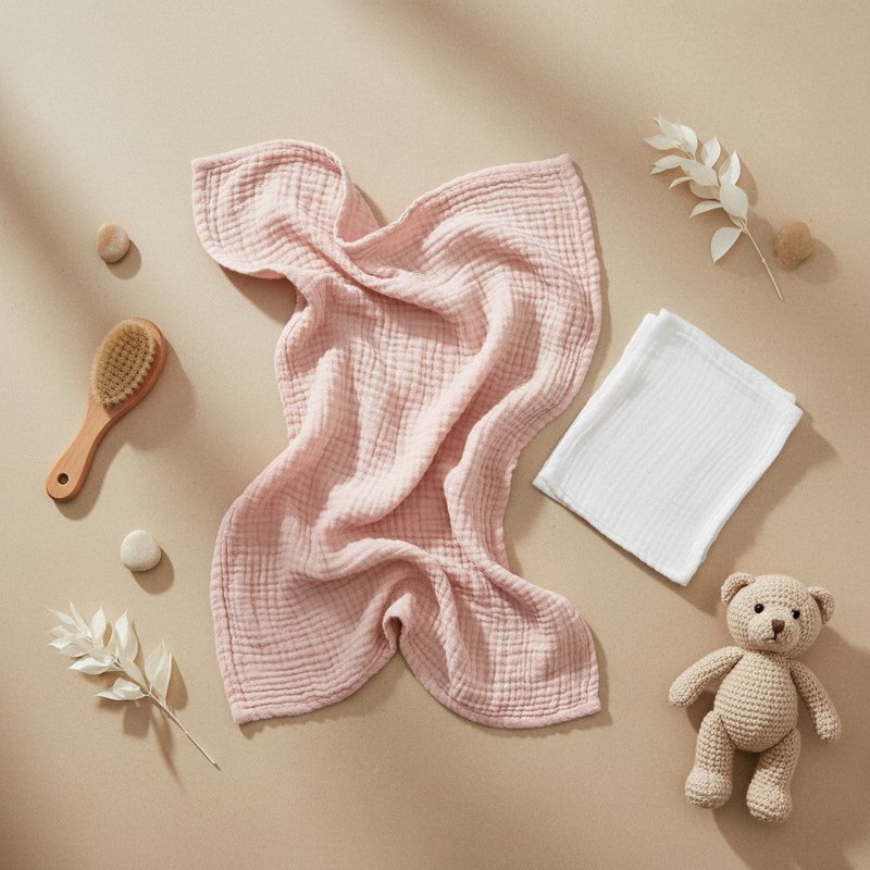 Nuvinokids® 6-lags bomuldsmuslin babytæppe blød pink