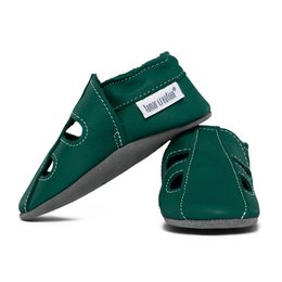  Leather summer slippers in avocado green color. Slip-on design with adjustable strap. Suitable for casual wear.
