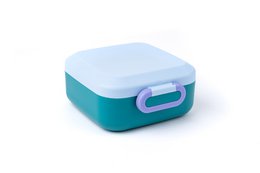 Rikko Lunchbox, a colorful and versatile kids' snack box available in Lagoon Sky, Midnight Lagoon, and Poppy Flamingo color variants. The lunchbox features a compact, portable design with multiple compartments for organizing snacks.