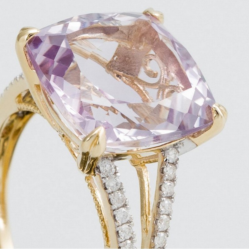Anello in oro giallo "PINK FICTION" diamanti 0,25 carati e ametista rosa 7,92 carati