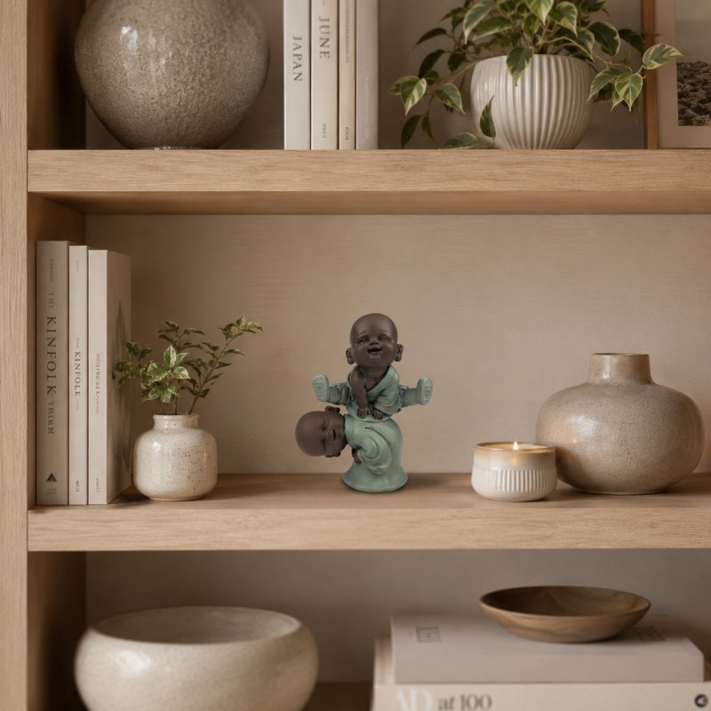 Statuette 2 Bonzes Jump - Zen og Feng Shui dekoration - For at skabe en afslappende og spirituel atmosfære - Heldig gaveidé
