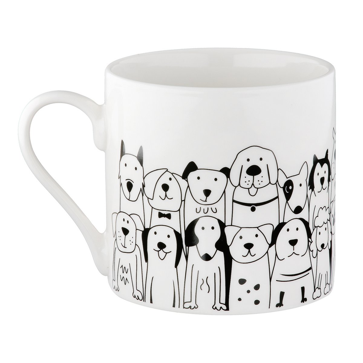 Tasse / Becher, "Hundebande", Hundmotiv, Knochenporzellan, weiß, VE 6, L. 8.8 cm, B. 12.5 cm, H. 9 cm