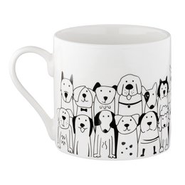 Tasse / Becher, "Hundebande", Hundmotiv, Knochenporzellan, weiß, VE 6, L. 8.8 cm, B. 12.5 cm, H. 9 cm
