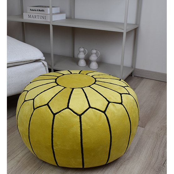 Fluwelen poef - geel en zwart