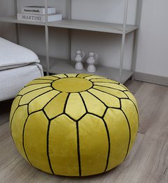 Fluwelen poef - geel en zwart