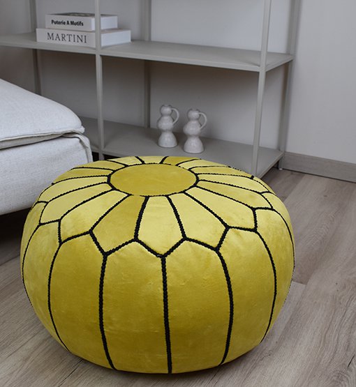 Fluwelen poef - geel en zwart