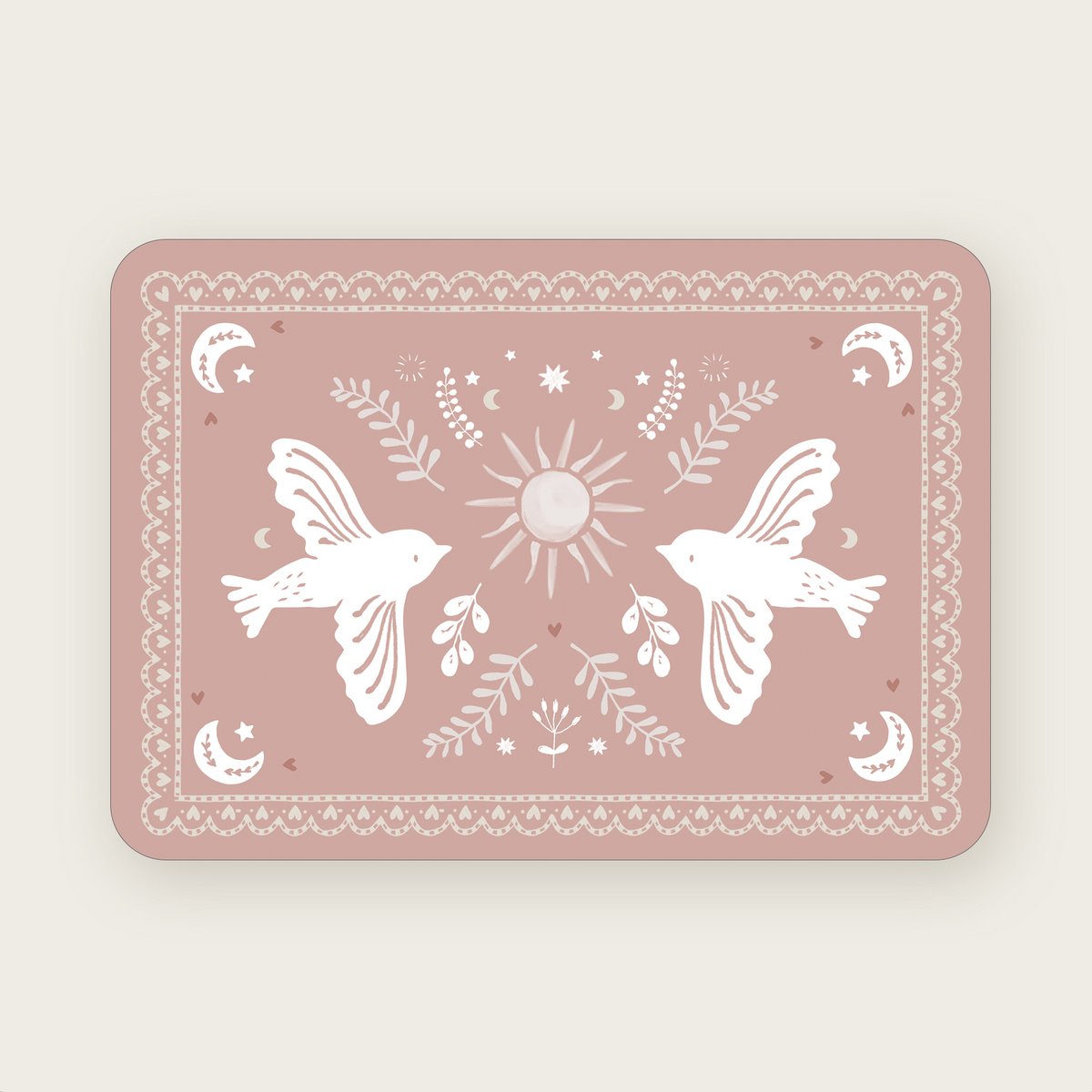 Postkort (A6) fugle folklore pink