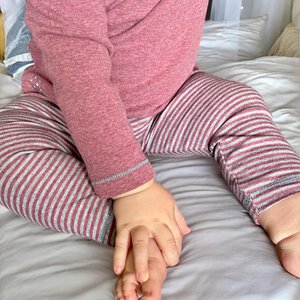 OrganicEra Organic Baby Leggings, Bordeaux - Grey Striped