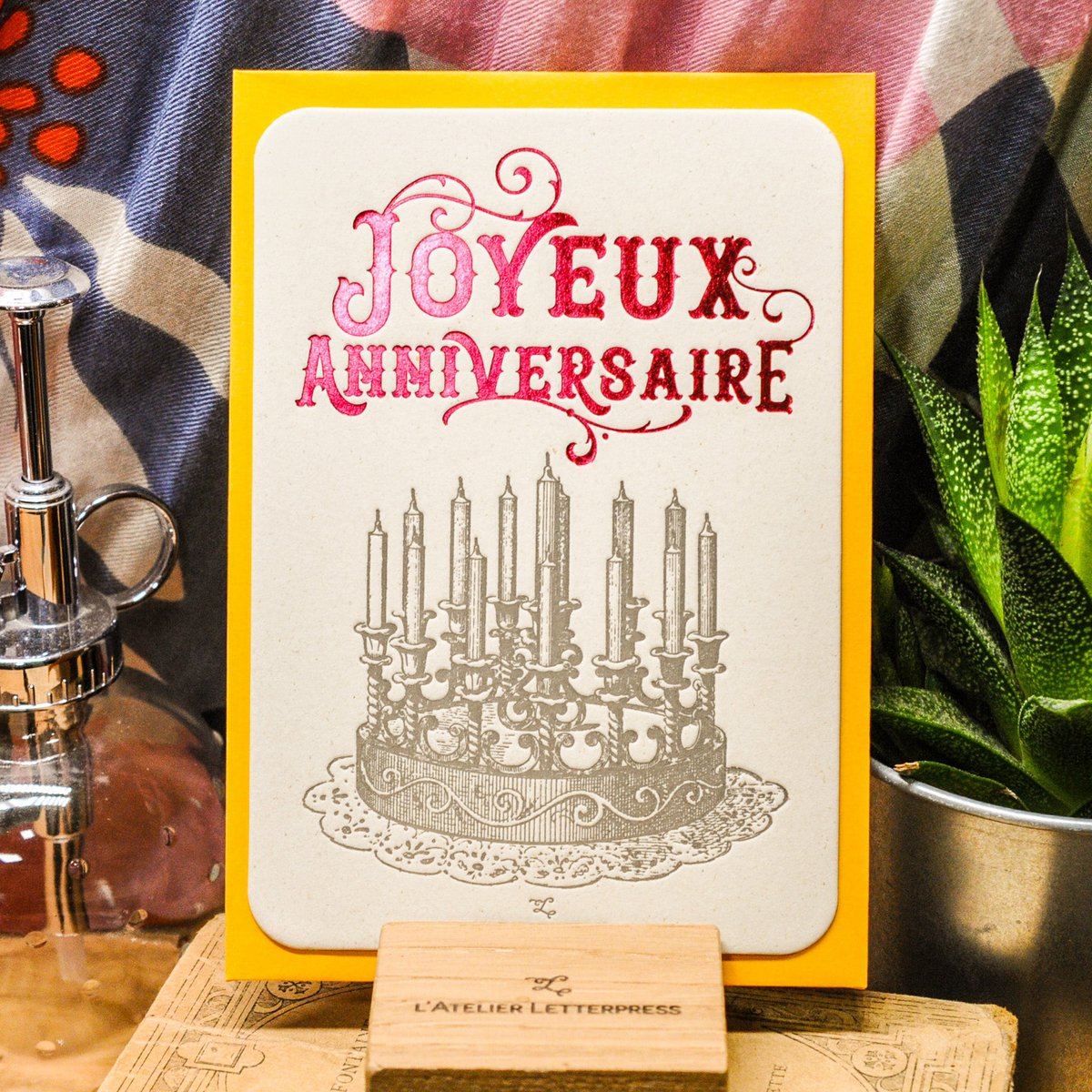Happy Birthday Cake Letterpress-Karte, rot (mit Umschlag)
