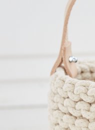 Knitting basket with leather handle - 30cm x 30cm x 30cm - round