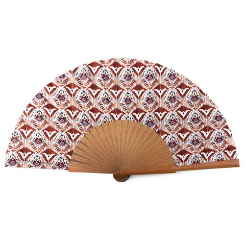 Ikat-geïnspireerde zijden ventilator-handgemaakt in Spanje met Bocapi Wood