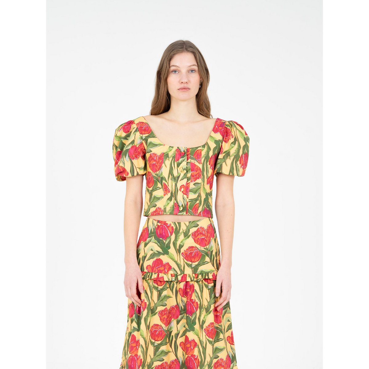 Zafira gele bloemenprint top