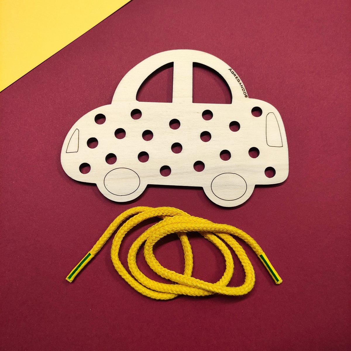 Montessori Schnürungautospielzeug, Holzspielzeug für Kinder- und Kindermotor -Fähigkeitenentwicklung