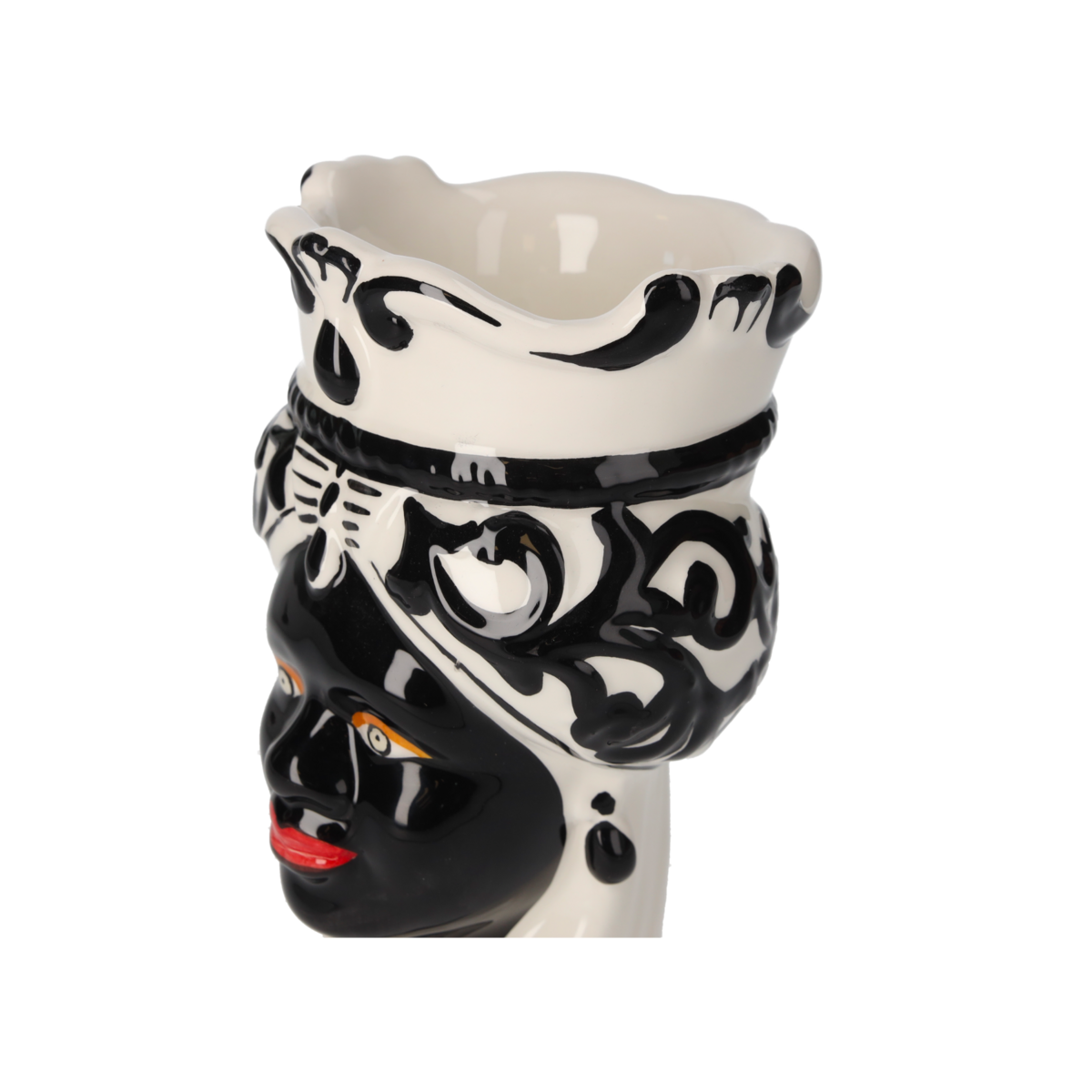 Weiß/schwarze Keramikvase mit Frauenkopf, H 20 x Ø 14 cm (klein)