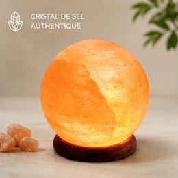 USB-lamp van Himalayazoutkristal – bol van 500 g – houten voet – decoratief object