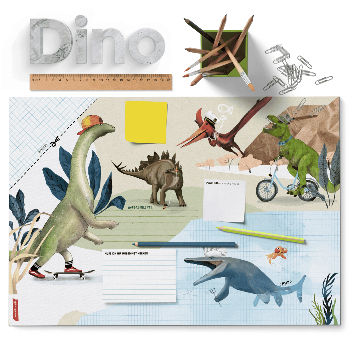 Schreibtischunterlage Dinos – Kritzelblock mit T-Rex & Co.
