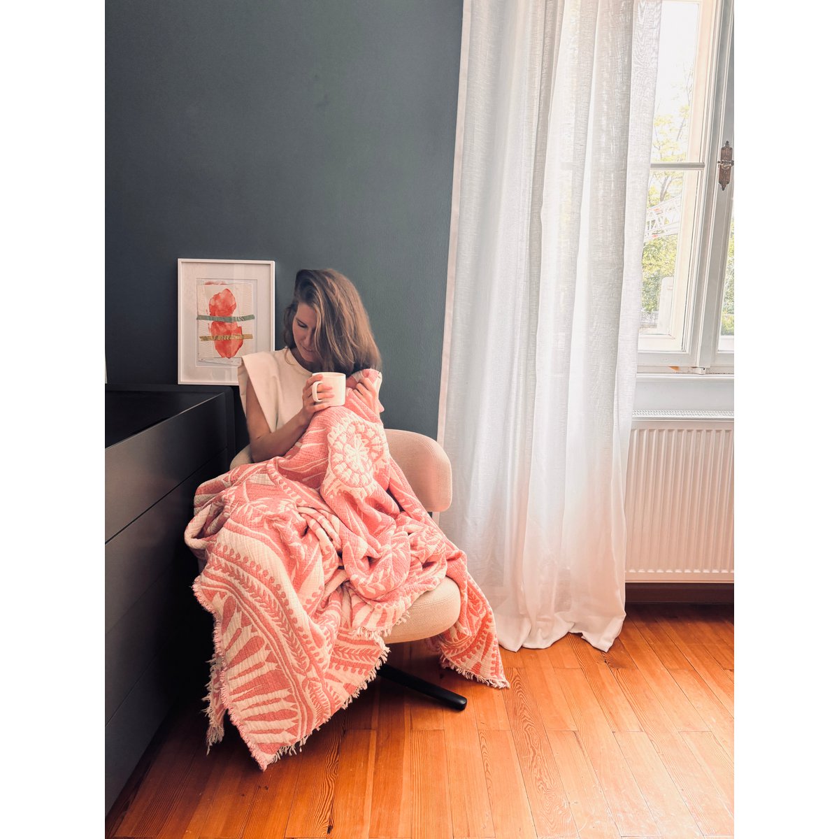 CALMA muslin blanket - coral - 2.20 x 2.30 m
