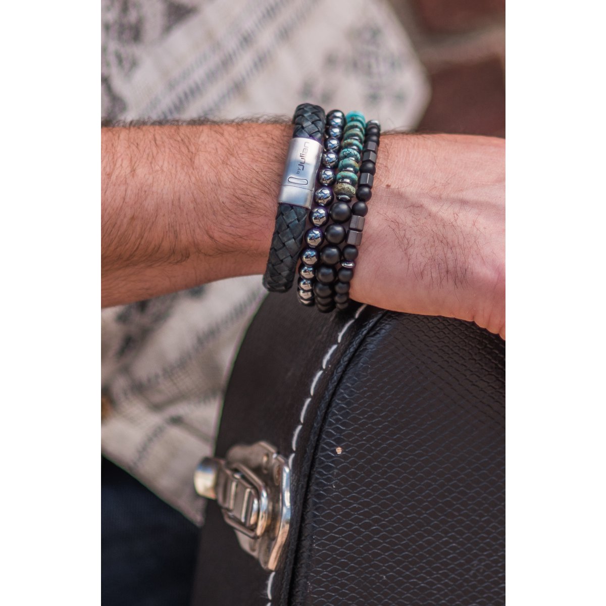 Morse code armband Papa onyx