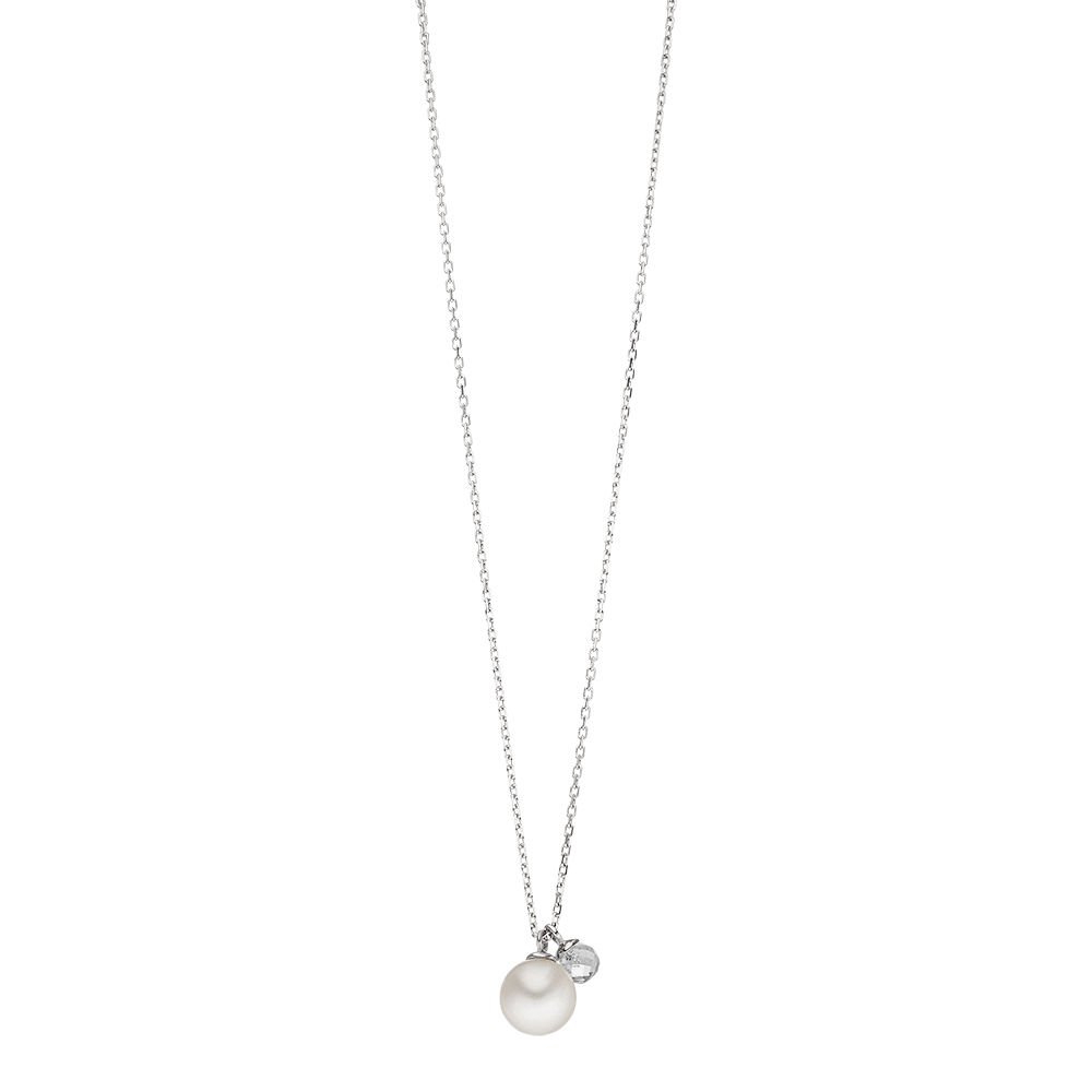 Halsketting Two Drop, 925 sterling zilver, parel/bergkristal