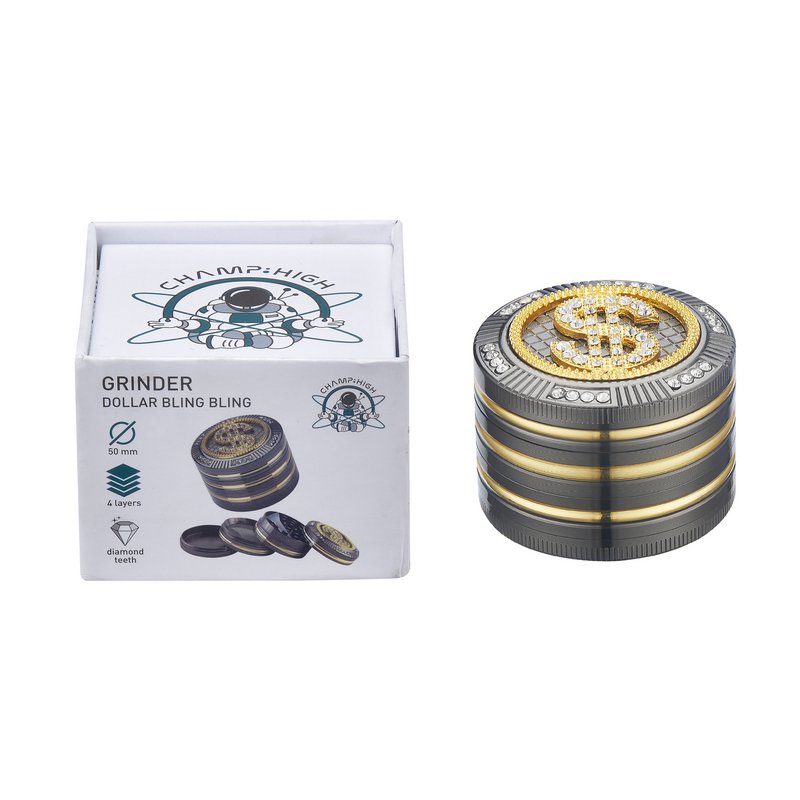 Młynek magnetyczny - Młynek do tytoniu i ziół aromatycznych - 4 części - Młynek do przypraw - Diamentowe zęby - 50 mm - Ze skrobakiem - Konstrukcja w kształcie dolara