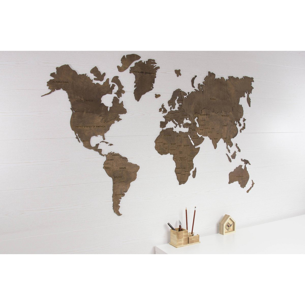Wooden world map, Wood wall world map