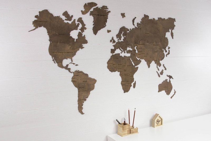 Wooden world map, Wood wall world map