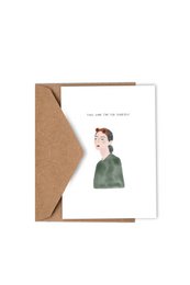 A simple yet elegant birthday card featuring a hand-drawn illustration of a person in a green sweater. The card's message encourages the recipient to "Take some time for yourself."
