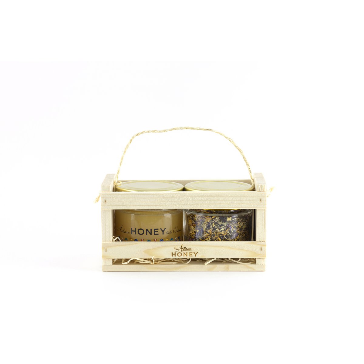 Blossom honey 200 g + herbal tea 25 g in a wooden gift box