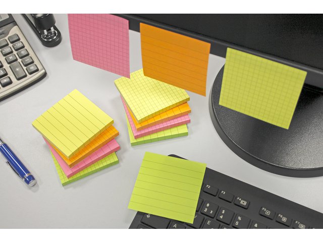 Info notes 75x75mm ruitjes fel geel 80 blad