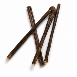 Dark brown beef jerky sticks, chewy texture, long strips, pet treat chews, natural meat flavor
