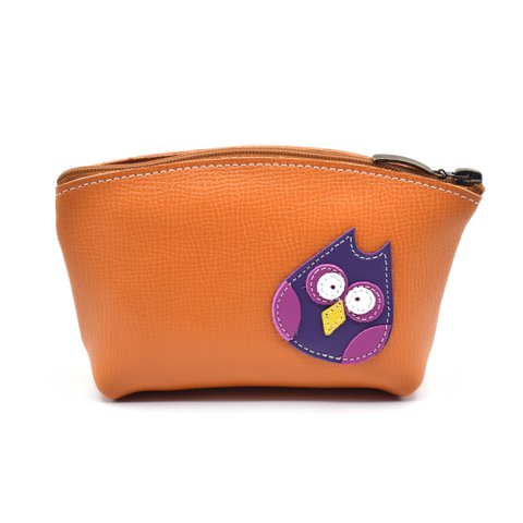 Violeta the Owl Orange Leather Makeup Bag