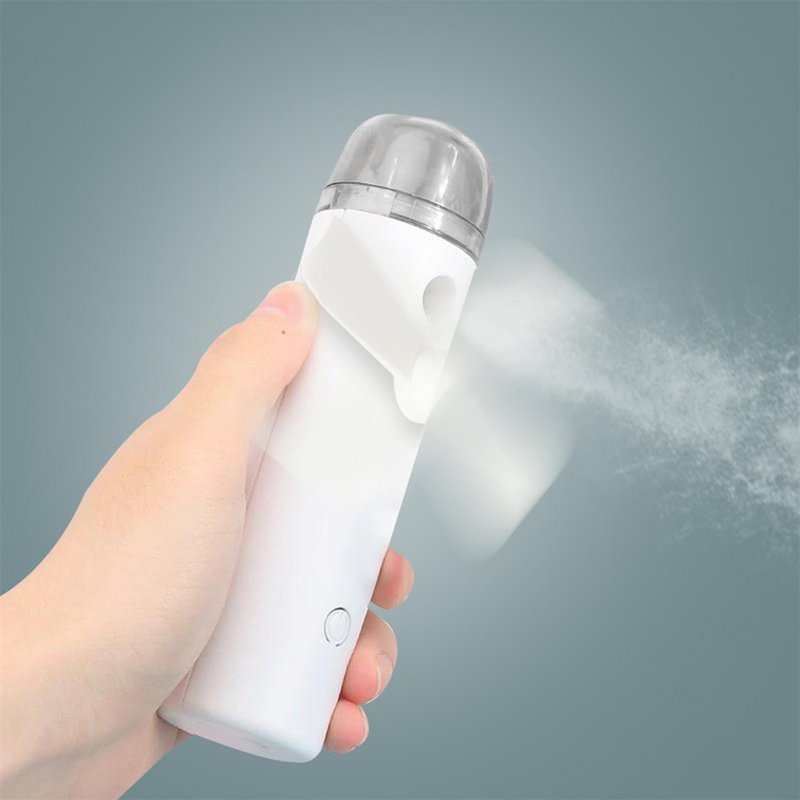 Rechargeable handheld fan with mist – USB – White – 15 cm