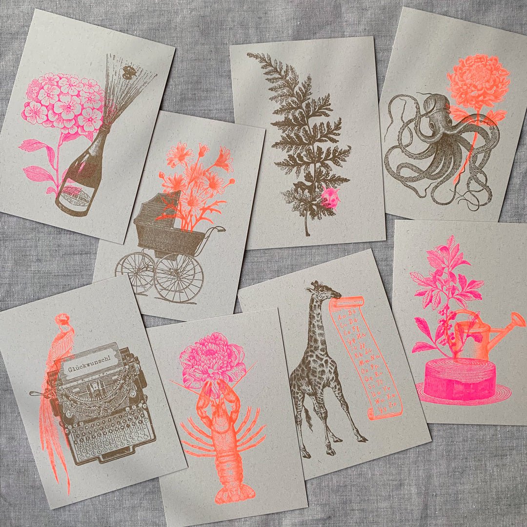 Postkort / hummer med blomst / riso print