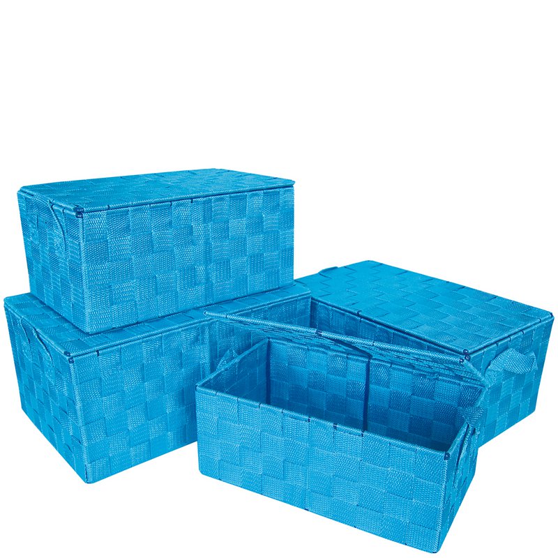 Set 4 blauwe manden met deksel