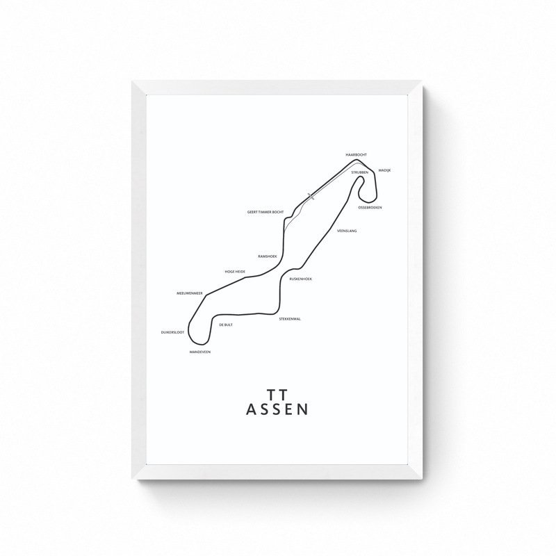 TT Assen - Circuit Map - White - Map Poster