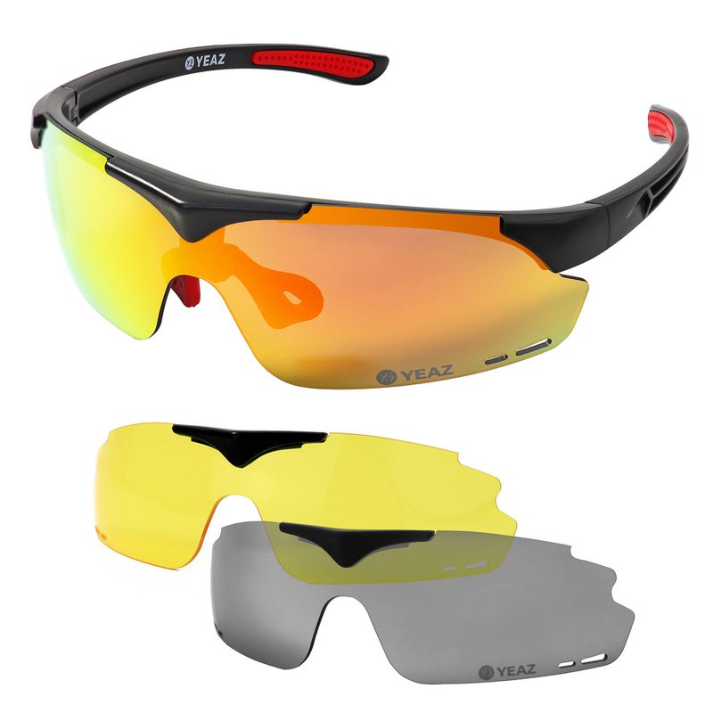 SUNUP Set magnetische sportzonnebril mat zwart / volledig revo rood