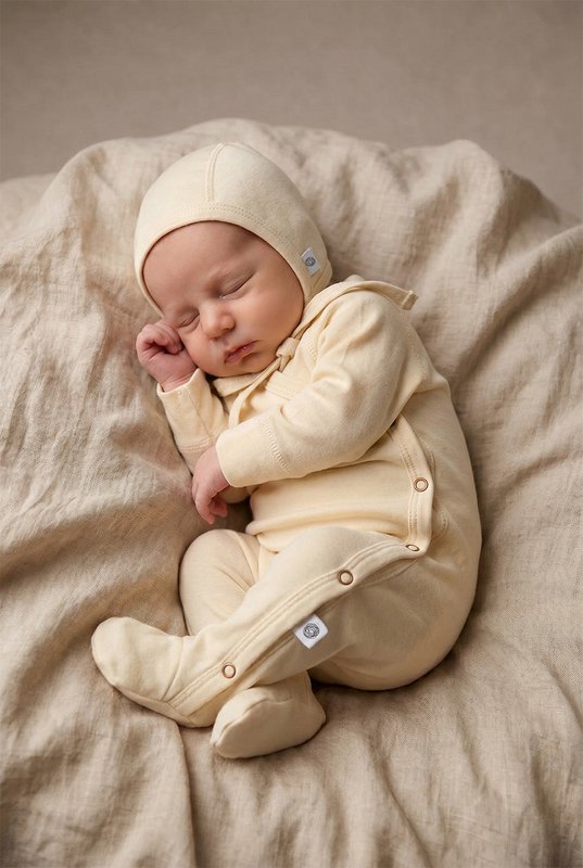 Woolen box suit / crawler - merino wool - natural