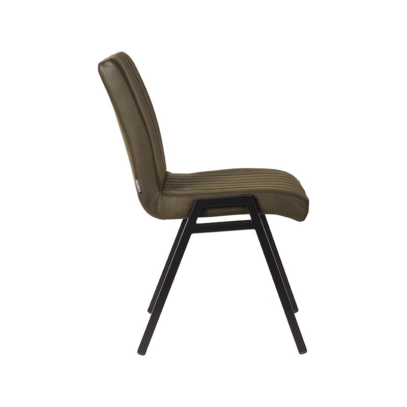 Hazer Matz Dining Chair - Army - Artificial Leather - Black Metal Frame 50 x 86 x 60 cm
