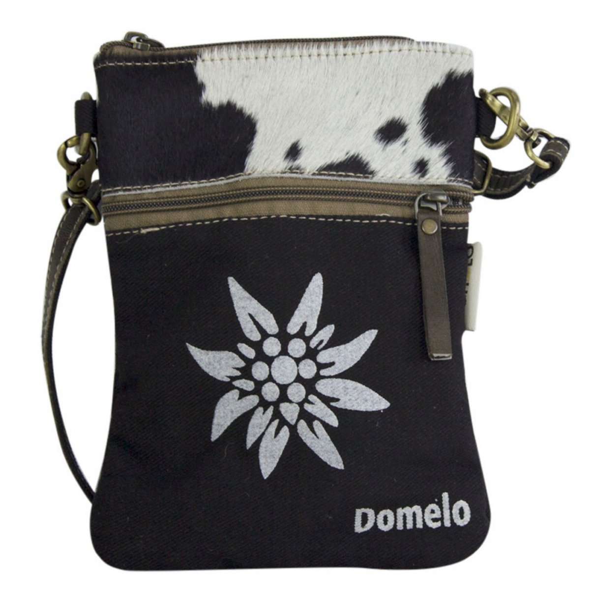 Traditionele tas van Domelo. Dames schoudertas. Dirndl schoudertas gemaakt van canvas en leer. Handtas in traditionele stijl met hartedelweissprint. Crossbodytas voor dames als Oktoberfest-accessoire.