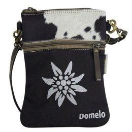 Bolso tradicional domelo. Bolso bandolera para mujer. Bolso bandolera tirolés fabricado en lona y piel. Bolso de mano de estilo tradicional con estampado de edelweiss de corazones. Bolso bandolera para mujer como complemento del Oktoberfest.